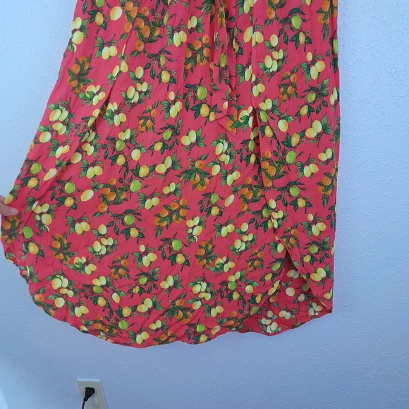 Signature Studio Lemon Citrus Print High Waist Maxi Skirt Pink Size Small - Picture 12 of 12